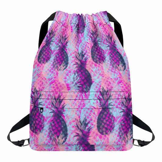 Neon Trippy Pineapple Pattern Print Drawstring Backpack