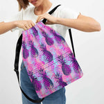 Neon Trippy Pineapple Pattern Print Drawstring Backpack