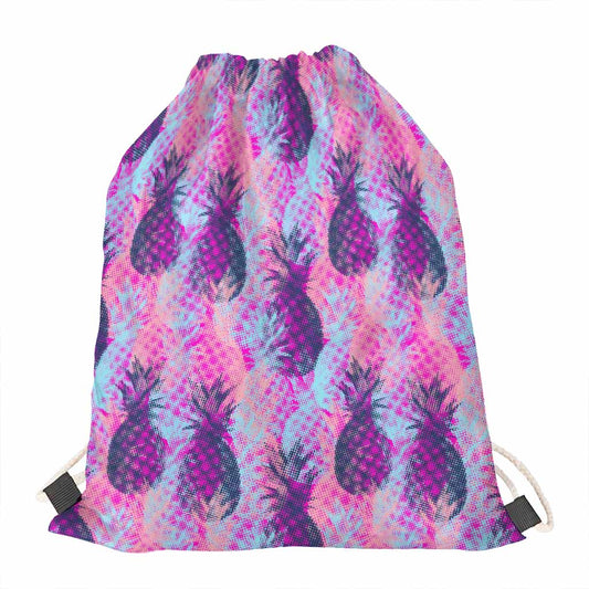 Neon Trippy Pineapple Pattern Print Drawstring Bag
