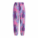 Neon Trippy Pineapple Pattern Print Fleece Lined Knit Pants