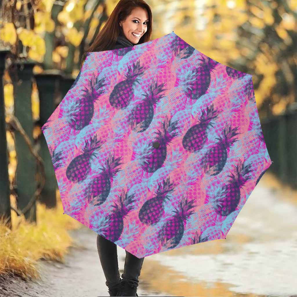 Neon Trippy Pineapple Pattern Print Foldable Umbrella