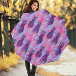 Neon Trippy Pineapple Pattern Print Foldable Umbrella