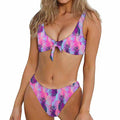 Neon Trippy Pineapple Pattern Print Front Bow Tie Bikini