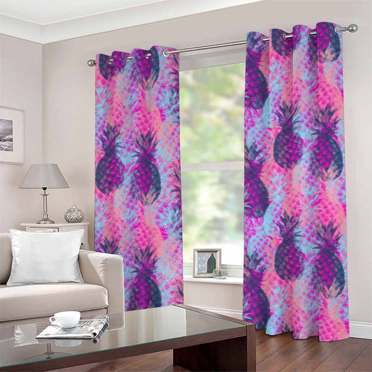Neon Trippy Pineapple Pattern Print Grommet Curtains