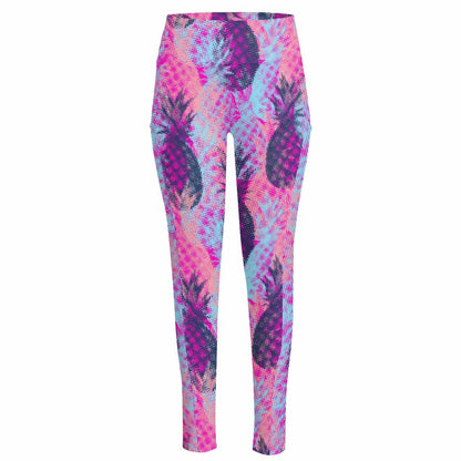 Neon Trippy Pineapple Pattern Print High-Waisted Pocket Leggings