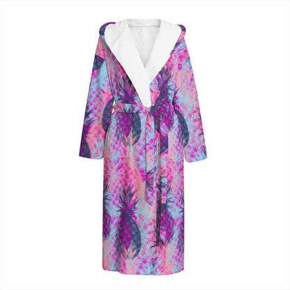 Neon Trippy Pineapple Pattern Print Hooded Bathrobe