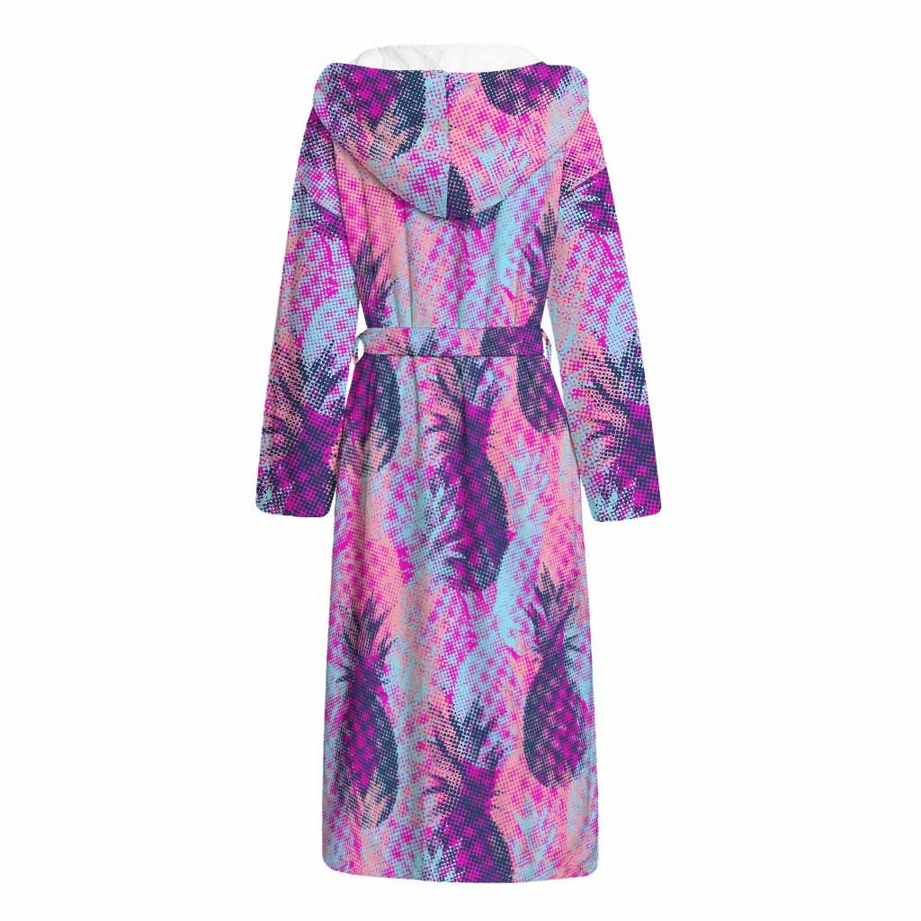 Neon Trippy Pineapple Pattern Print Hooded Bathrobe
