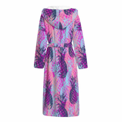 Neon Trippy Pineapple Pattern Print Hooded Bathrobe