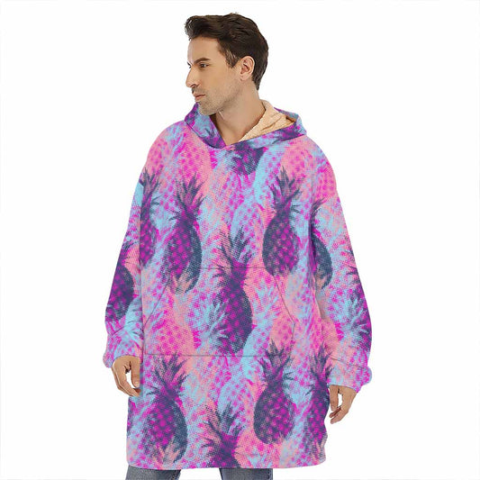 Neon Trippy Pineapple Pattern Print Hoodie Blanket