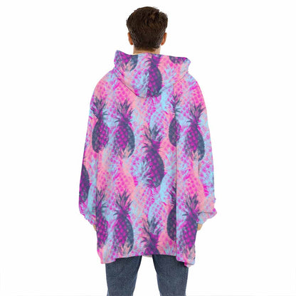 Neon Trippy Pineapple Pattern Print Hoodie Blanket