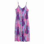 Neon Trippy Pineapple Pattern Print Jersey Midi Cami Dress