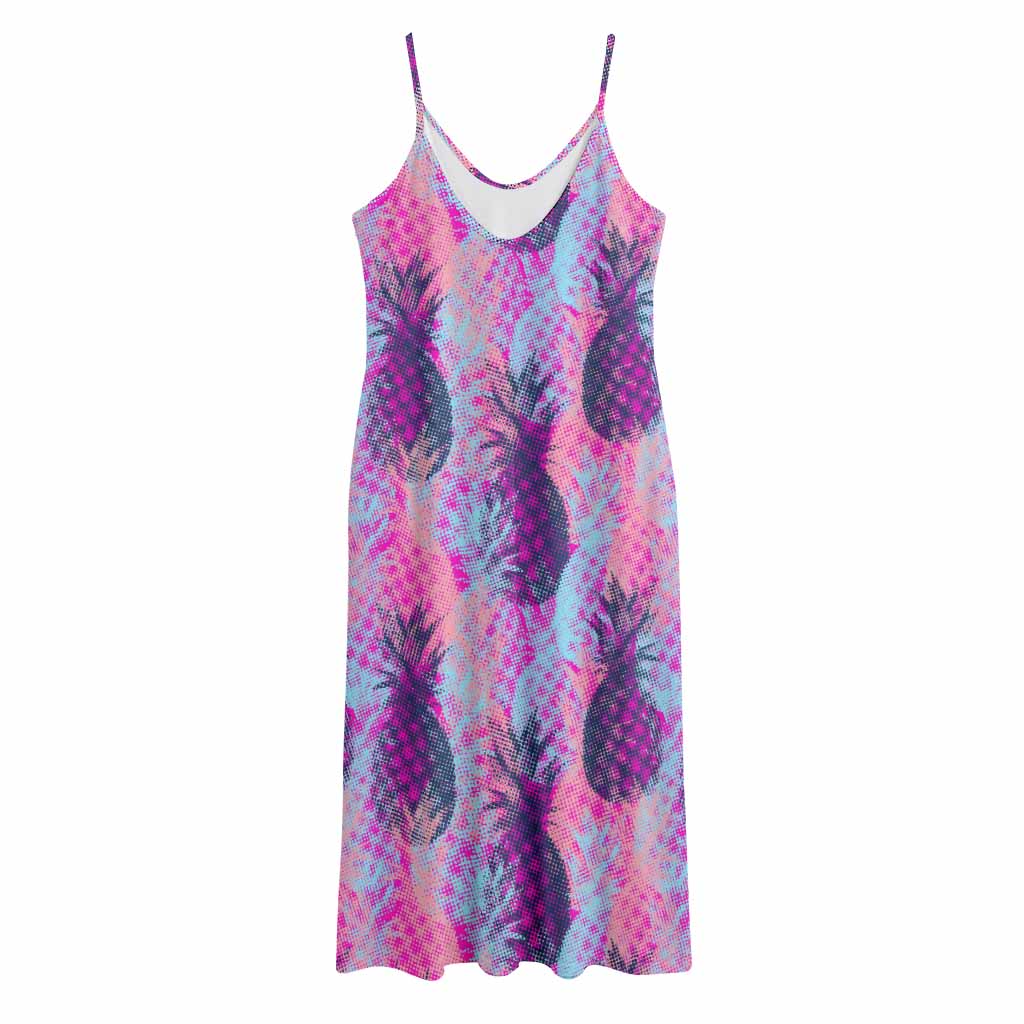 Neon Trippy Pineapple Pattern Print Jersey Midi Cami Dress
