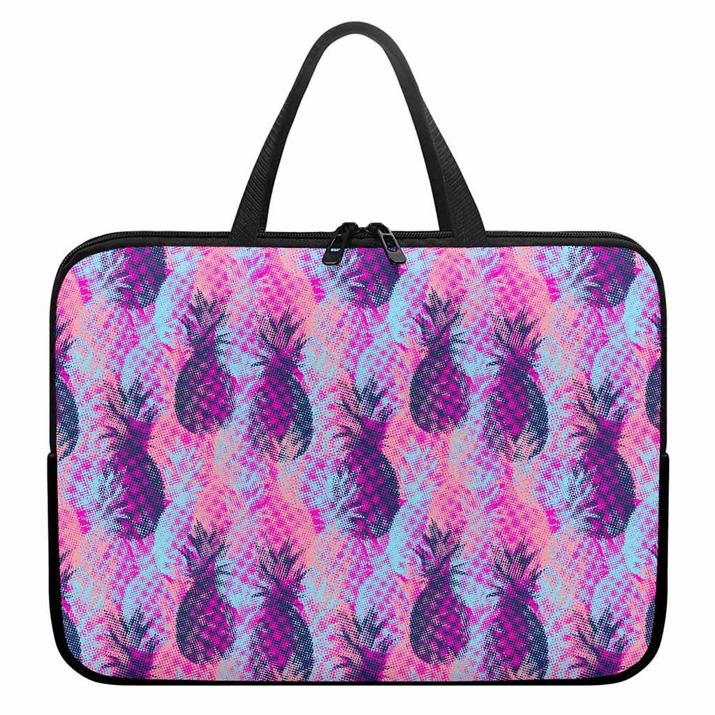 Neon Trippy Pineapple Pattern Print Laptop Sleeve With Handle