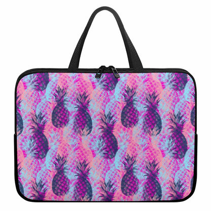 Neon Trippy Pineapple Pattern Print Laptop Sleeve With Handle