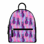 Neon Trippy Pineapple Pattern Print Leather Backpack