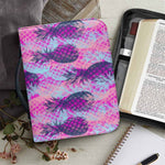 Neon Trippy Pineapple Pattern Print Leather Bible Cover