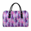 Neon Trippy Pineapple Pattern Print Leather Duffel Bag