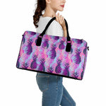 Neon Trippy Pineapple Pattern Print Leather Duffle Bag