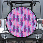 Neon Trippy Pineapple Pattern Print Leather Spare Tire Cover