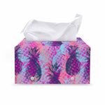Neon Trippy Pineapple Pattern Print Leather Tissue Box Cover