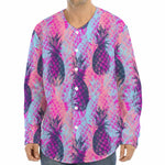 Neon Trippy Pineapple Pattern Print Long Sleeve Baseball Jersey