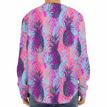 Neon Trippy Pineapple Pattern Print Long Sleeve Baseball Jersey