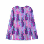 Neon Trippy Pineapple Pattern Print Long Sleeve Short Coat