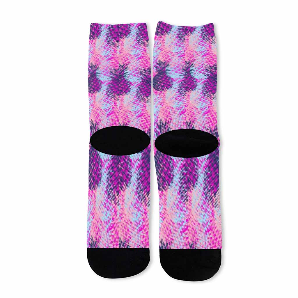 Neon Trippy Pineapple Pattern Print Long Socks