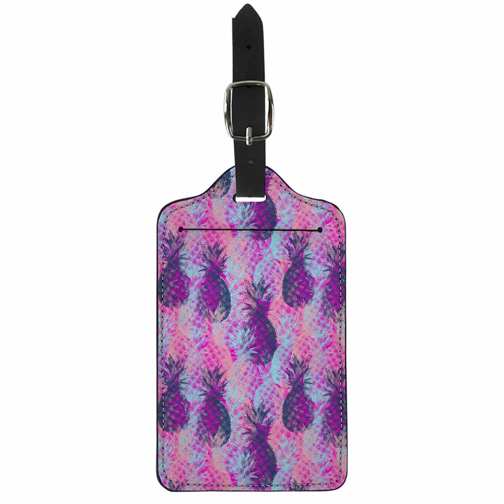 Neon Trippy Pineapple Pattern Print Luggage Tag