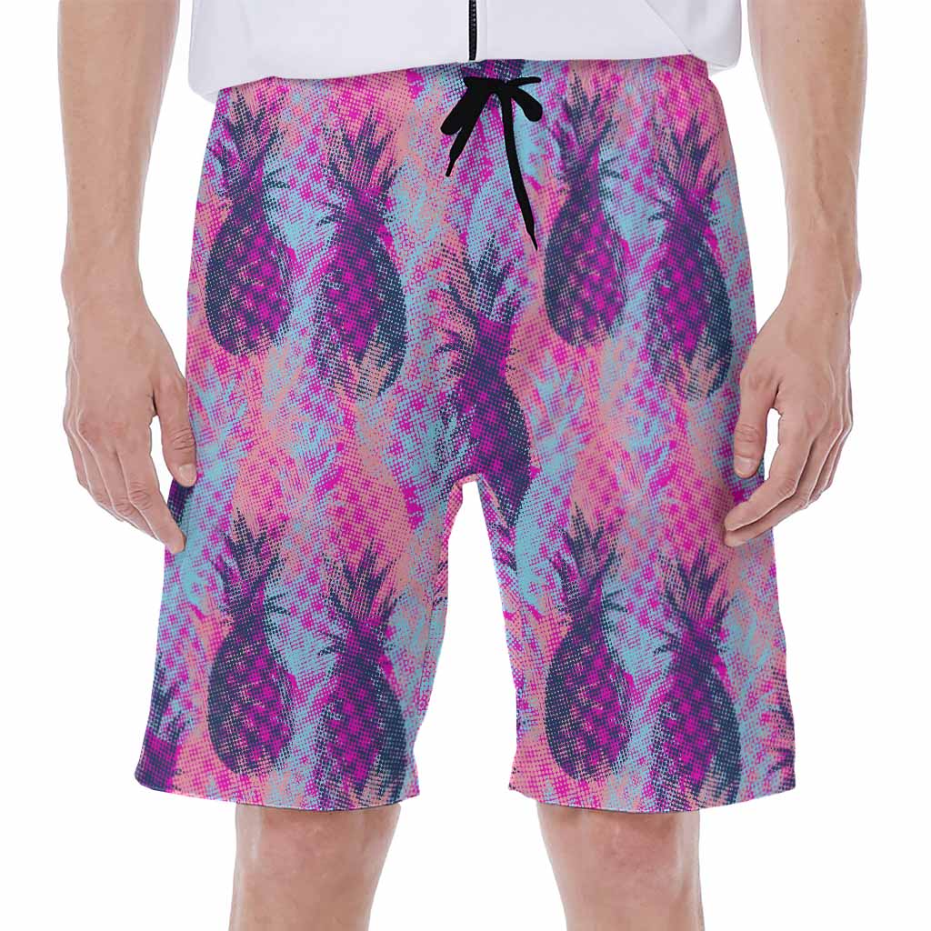 Neon Trippy Pineapple Pattern Print Men's Beach Shorts