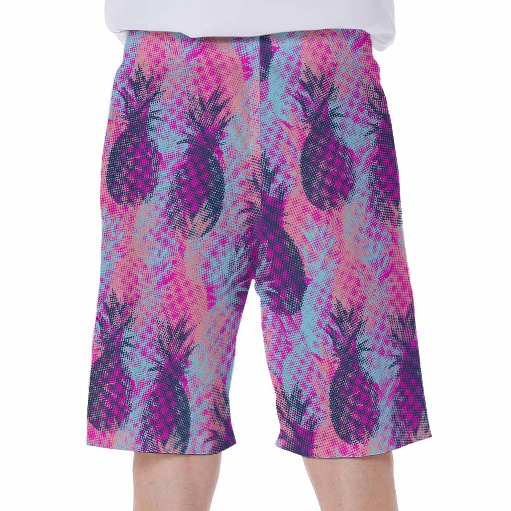Neon Trippy Pineapple Pattern Print Men's Beach Shorts