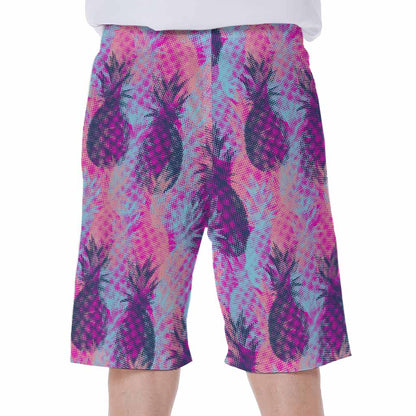 Neon Trippy Pineapple Pattern Print Men's Beach Shorts