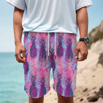Neon Trippy Pineapple Pattern Print Men's Cargo Shorts