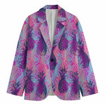Neon Trippy Pineapple Pattern Print Men's Cotton Blazer