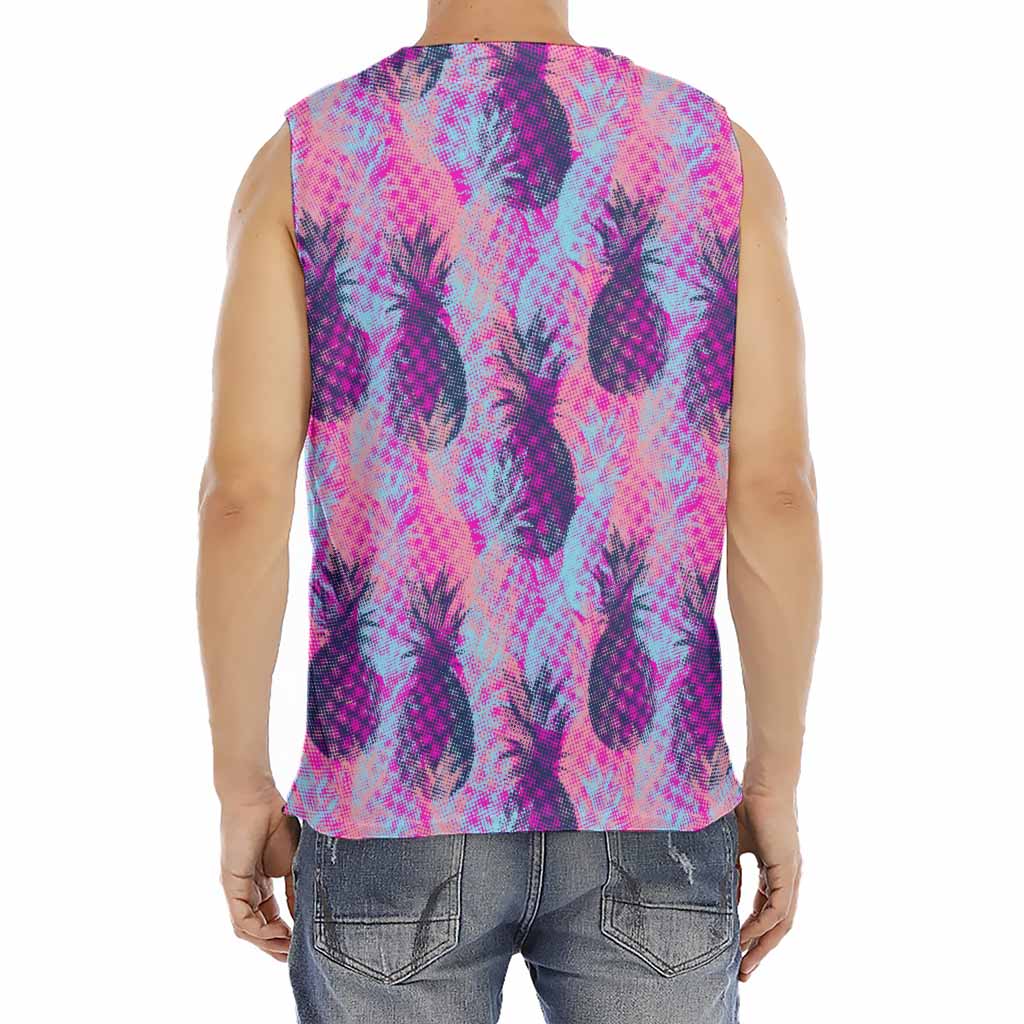 Neon Trippy Pineapple Pattern Print Men's Fitness Tank Top