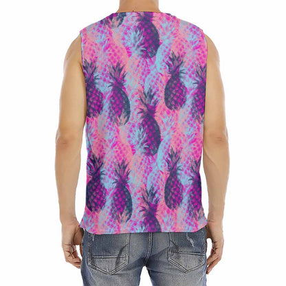 Neon Trippy Pineapple Pattern Print Men's Fitness Tank Top