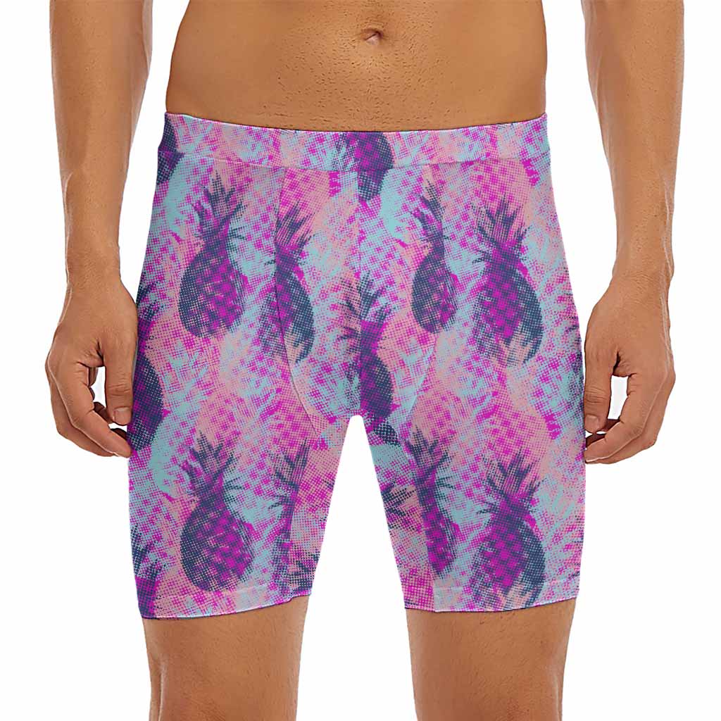 Neon Trippy Pineapple Pattern Print Men's Long Boxer Briefs