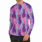 Neon Trippy Pineapple Pattern Print Men's Long Sleeve Rash Guard
