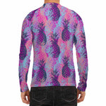 Neon Trippy Pineapple Pattern Print Men's Long Sleeve Rash Guard