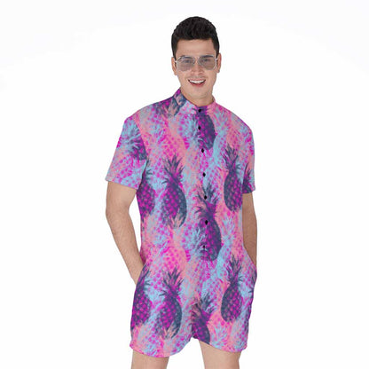 Neon Trippy Pineapple Pattern Print Men's Rompers