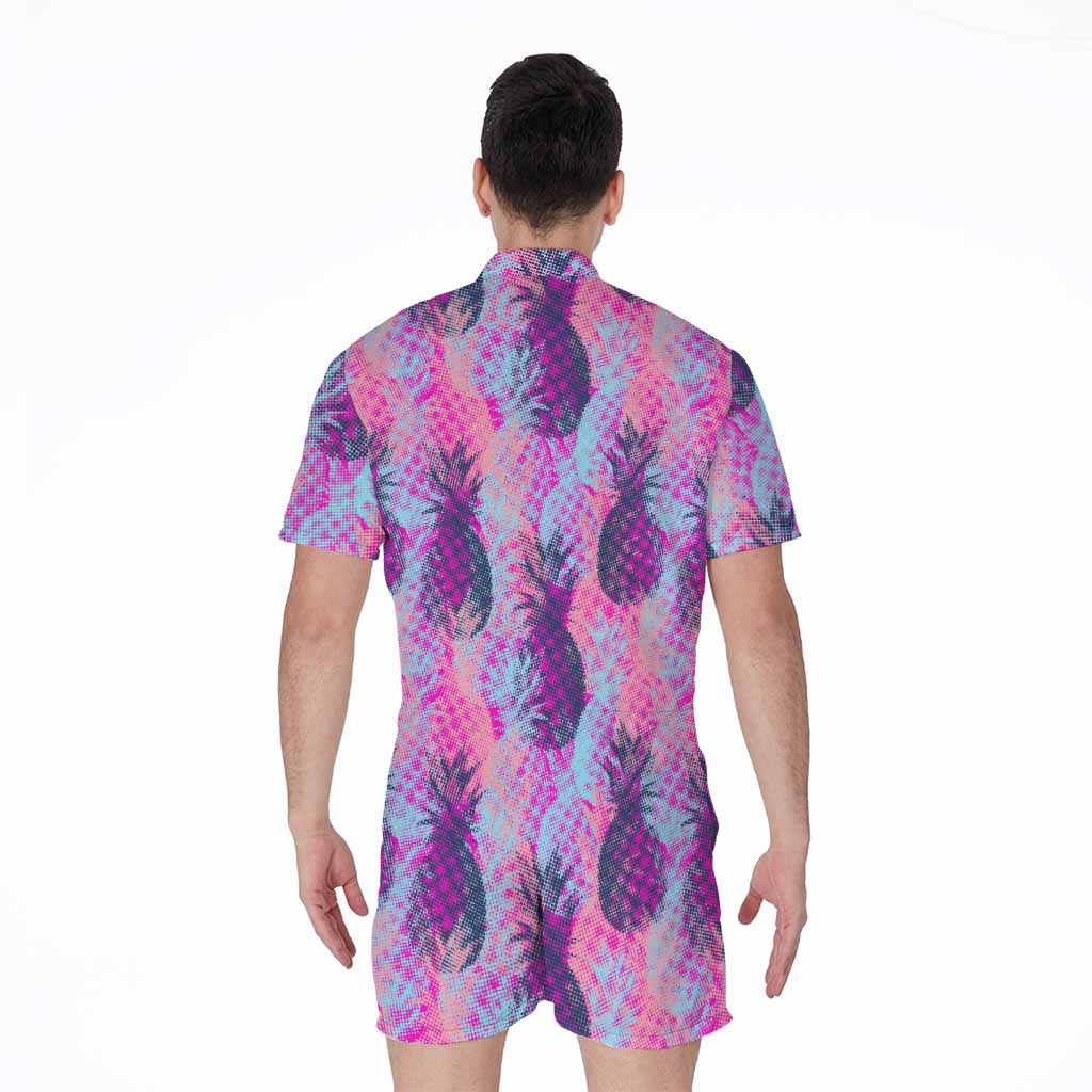 Neon Trippy Pineapple Pattern Print Men's Rompers