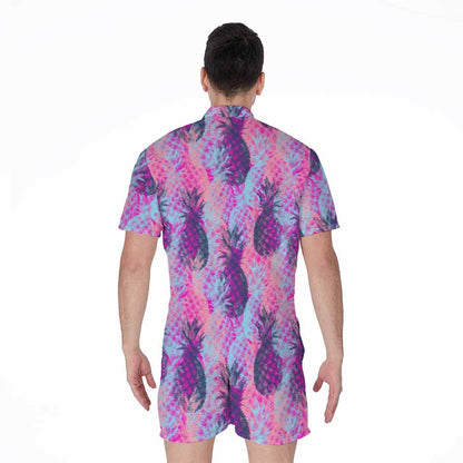 Neon Trippy Pineapple Pattern Print Men's Rompers