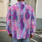 Neon Trippy Pineapple Pattern Print Men's Shirt Jacket