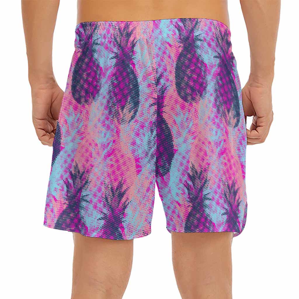 Neon Trippy Pineapple Pattern Print Men's Split Running Shorts
