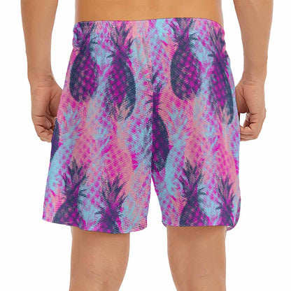 Neon Trippy Pineapple Pattern Print Men's Split Running Shorts