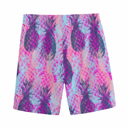 Neon Trippy Pineapple Pattern Print Men's Sports Shorts