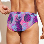 Neon Trippy Pineapple Pattern Print Men's Swim Briefs