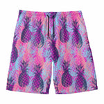 Neon Trippy Pineapple Pattern Print Men's Swim Trunks