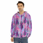 Neon Trippy Pineapple Pattern Print Men's Velvet Pullover Hoodie