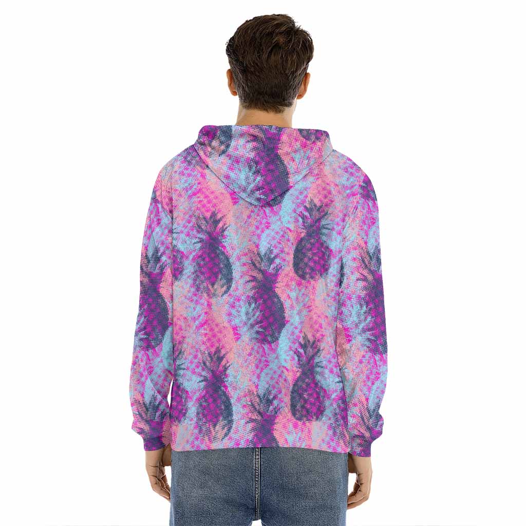 Neon Trippy Pineapple Pattern Print Men's Velvet Pullover Hoodie